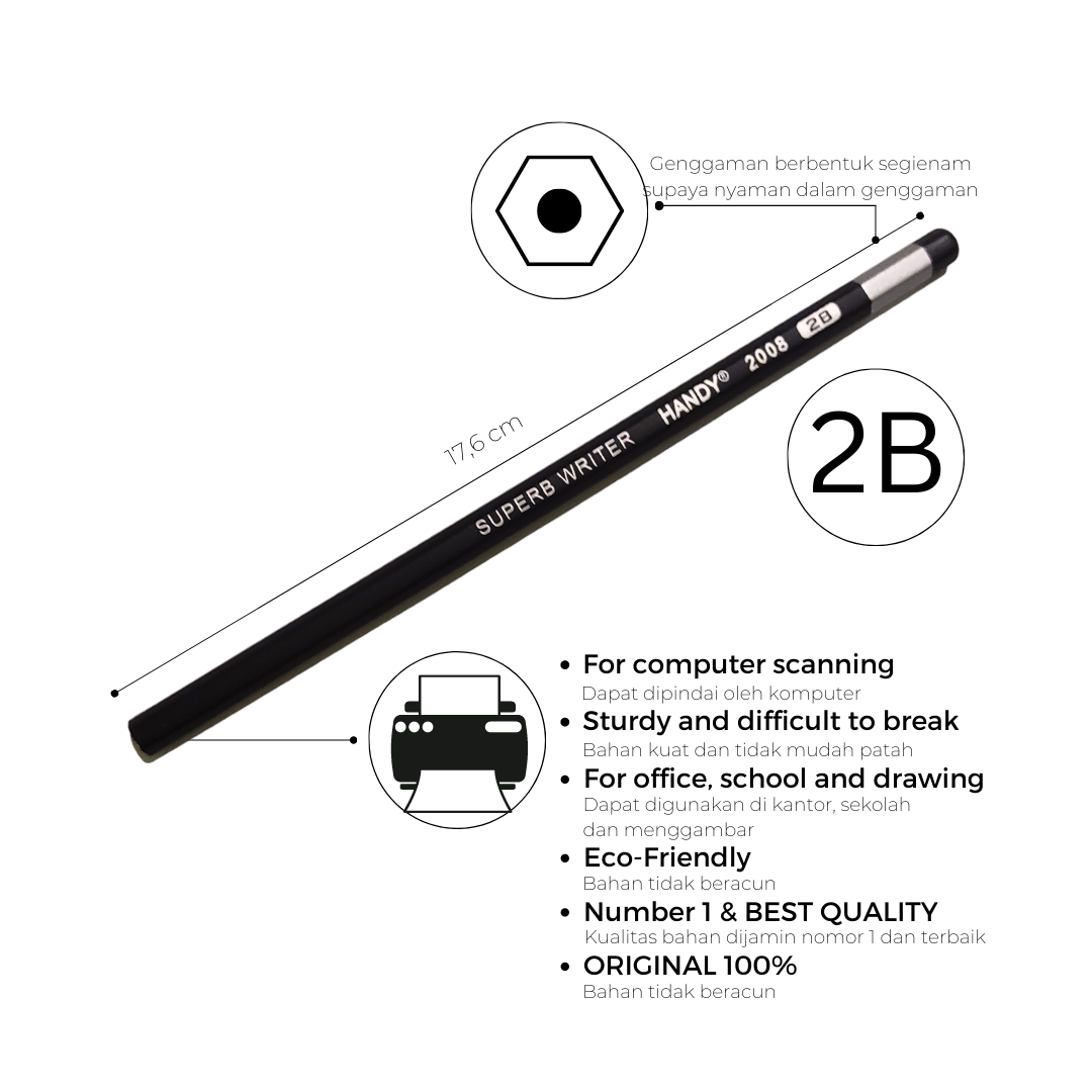 Pensil 2B Handy 2008 Pensil Komputer Pensil Ujian Pensil Handy 2008-2B - Image 2